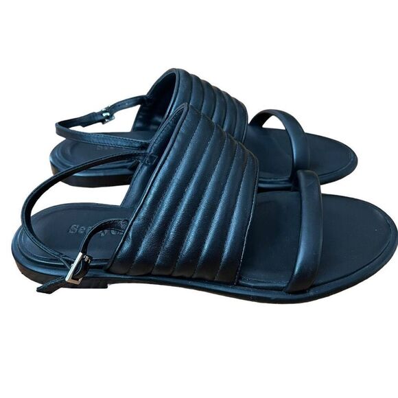 See by Chloe Black Leather Flat Strappy Sandals Size 36.5 US 6.5 - Picture 1 of 8